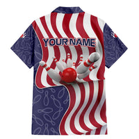 American Flag Bowling Pin Strike Graphic Family Matching Mermaid Dress and Hawaiian Shirt with Custom Name and Pattern Background - Wonder Print Shop