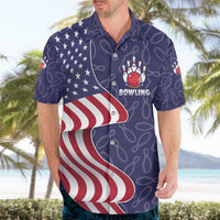 American Flag Bowling Pin Strike Graphic Hawaiian Shirt with Custom Name and Pattern Background - Wonder Print Shop