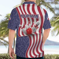 American Flag Bowling Pin Strike Graphic Hawaiian Shirt with Custom Name and Pattern Background - Wonder Print Shop