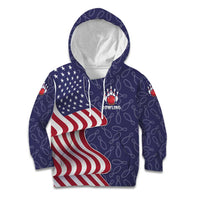 American Flag Bowling Pin Strike Graphic Kid Hoodie with Custom Name and Pattern Background - Wonder Print Shop