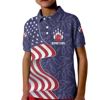 American Flag Bowling Pin Strike Graphic Kid Polo Shirt with Custom Name and Pattern Background - Wonder Print Shop