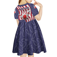 American Flag Bowling Pin Strike Graphic Kid Short Sleeve Dress with Custom Name and Pattern Background - Wonder Print Shop