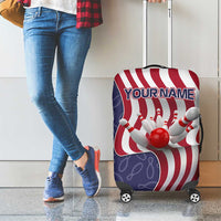 American Flag Bowling Pin Strike Graphic Luggage Cover with Custom Name and Pattern Background - Wonder Print Shop