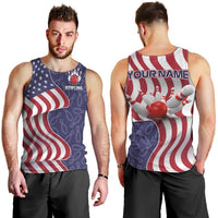 American Flag Bowling Pin Strike Graphic Men Tank Top with Custom Name and Pattern Background - Wonder Print Shop