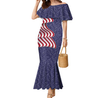American Flag Bowling Pin Strike Graphic Mermaid Dress with Custom Name and Pattern Background - Wonder Print Shop