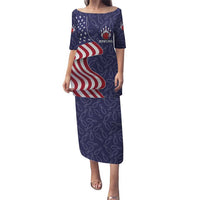 American Flag Bowling Pin Strike Graphic Puletasi with Custom Name and Pattern Background - Wonder Print Shop