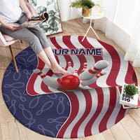 American Flag Bowling Pin Strike Graphic Round Carpet with Custom Name and Pattern Background - Wonder Print Shop