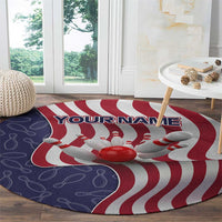 American Flag Bowling Pin Strike Graphic Round Carpet with Custom Name and Pattern Background - Wonder Print Shop
