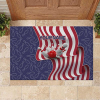 American Flag Bowling Pin Strike Graphic Rubber Doormat with Custom Name and Pattern Background - Wonder Print Shop