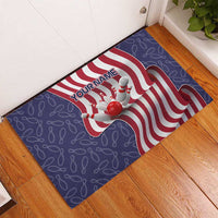 American Flag Bowling Pin Strike Graphic Rubber Doormat with Custom Name and Pattern Background - Wonder Print Shop