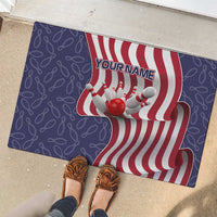 American Flag Bowling Pin Strike Graphic Rubber Doormat with Custom Name and Pattern Background - Wonder Print Shop
