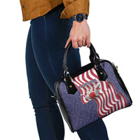 American Flag Bowling Pin Strike Graphic Shoulder Handbag with Custom Name and Pattern Background - Wonder Print Shop