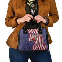 American Flag Bowling Pin Strike Graphic Shoulder Handbag with Custom Name and Pattern Background - Wonder Print Shop