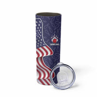 American Flag Bowling Pin Strike Graphic Skinny Tumbler with Custom Name and Pattern Background - Wonder Print Shop