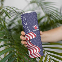 American Flag Bowling Pin Strike Graphic Skinny Tumbler with Custom Name and Pattern Background - Wonder Print Shop