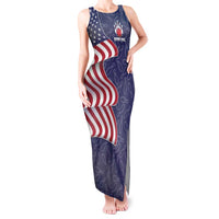 American Flag Bowling Pin Strike Graphic Tank Maxi Dress with Custom Name and Pattern Background - Wonder Print Shop