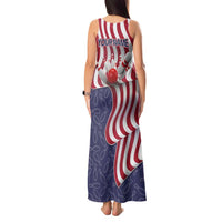 American Flag Bowling Pin Strike Graphic Tank Maxi Dress with Custom Name and Pattern Background - Wonder Print Shop
