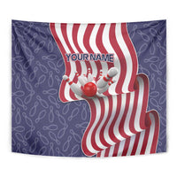 American Flag Bowling Pin Strike Graphic Tapestry with Custom Name and Pattern Background - Wonder Print Shop