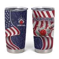 American Flag Bowling Pin Strike Graphic Tumbler Cup with Custom Name and Pattern Background - Wonder Print Shop