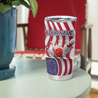 American Flag Bowling Pin Strike Graphic Tumbler Cup with Custom Name and Pattern Background - Wonder Print Shop