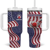 American Flag Bowling Pin Strike Graphic Tumbler With Handle with Custom Name and Pattern Background - Wonder Print Shop