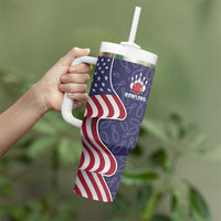American Flag Bowling Pin Strike Graphic Tumbler With Handle with Custom Name and Pattern Background - Wonder Print Shop