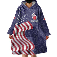 American Flag Bowling Pin Strike Graphic Wearable Blanket Hoodie with Custom Name and Pattern Background - Wonder Print Shop