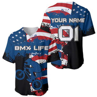 BMX Life Graphic Baseball Jersey with American Flag and Custom Rider Number Design - Wonder Print Shop