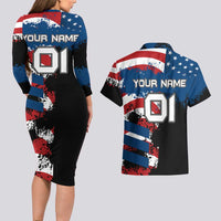 BMX Life Graphic Couples Matching Long Sleeve Bodycon Dress and Hawaiian Shirt with American Flag and Custom Rider Number Design - Wonder Print Shop