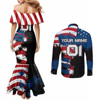 BMX Life Graphic Couples Matching Mermaid Dress and Long Sleeve Button Shirt with American Flag and Custom Rider Number Design - Wonder Print Shop