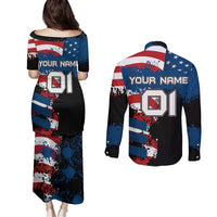 BMX Life Graphic Couples Matching Puletasi and Long Sleeve Button Shirt with American Flag and Custom Rider Number Design - Wonder Print Shop