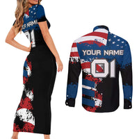 BMX Life Graphic Couples Matching Short Sleeve Bodycon Dress and Long Sleeve Button Shirt with American Flag and Custom Rider Number Design - Wonder Print Shop