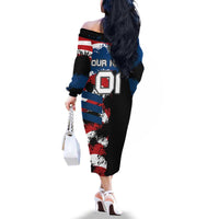 BMX Life Graphic Family Matching Off The Shoulder Long Sleeve Dress and Hawaiian Shirt with American Flag and Custom Rider Number Design - Wonder Print Shop