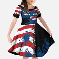 BMX Life Graphic Family Matching Off Shoulder Maxi Dress and Hawaiian Shirt with American Flag and Custom Rider Number Design - Wonder Print Shop