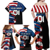 BMX Life Graphic Family Matching Off Shoulder Maxi Dress and Hawaiian Shirt with American Flag and Custom Rider Number Design - Wonder Print Shop
