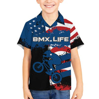 BMX Life Graphic Family Matching Off Shoulder Maxi Dress and Hawaiian Shirt with American Flag and Custom Rider Number Design - Wonder Print Shop