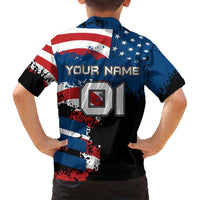 BMX Life Graphic Family Matching Off Shoulder Short Dress and Hawaiian Shirt with American Flag and Custom Rider Number Design - Wonder Print Shop
