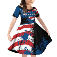 BMX Life Graphic Family Matching Off Shoulder Short Dress and Hawaiian Shirt with American Flag and Custom Rider Number Design - Wonder Print Shop