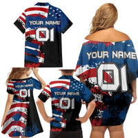 BMX Life Graphic Family Matching Off Shoulder Short Dress and Hawaiian Shirt with American Flag and Custom Rider Number Design - Wonder Print Shop