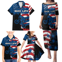 BMX Life Graphic Family Matching Puletasi and Hawaiian Shirt with American Flag and Custom Rider Number Design - Wonder Print Shop
