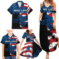 BMX Life Graphic Family Matching Summer Maxi Dress and Hawaiian Shirt with American Flag and Custom Rider Number Design - Wonder Print Shop