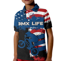BMX Life Graphic Kid Polo Shirt with American Flag and Custom Rider Number Design - Wonder Print Shop