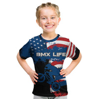 BMX Life Graphic Kid T Shirt with American Flag and Custom Rider Number Design - Wonder Print Shop
