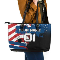 BMX Life Graphic Leather Tote Bag with American Flag and Custom Rider Number Design - Wonder Print Shop