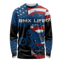 BMX Life Graphic Long Sleeve Shirt with American Flag and Custom Rider Number Design - Wonder Print Shop