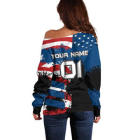 BMX Life Graphic Off Shoulder Sweater with American Flag and Custom Rider Number Design - Wonder Print Shop