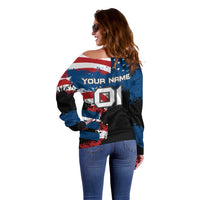 BMX Life Graphic Off Shoulder Sweater with American Flag and Custom Rider Number Design - Wonder Print Shop