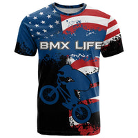 BMX Life Graphic T Shirt with American Flag and Custom Rider Number Design - Wonder Print Shop