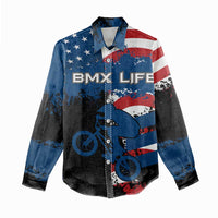 BMX Life Graphic Women Casual Shirt with American Flag and Custom Rider Number Design - Wonder Print Shop