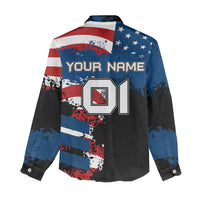 BMX Life Graphic Women Casual Shirt with American Flag and Custom Rider Number Design - Wonder Print Shop